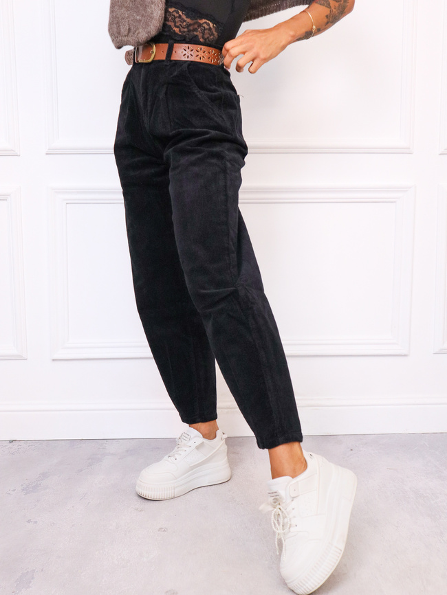 SPODNIE SZTRUKSOWE MOM FIT Z PRZESZYCIAMI NA DOLE NOGAWEK+ PASEK