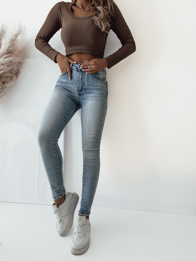 JASNO NIEBIESKIE SPODNIE JEANSOWE Z WYSOKIM STANEM