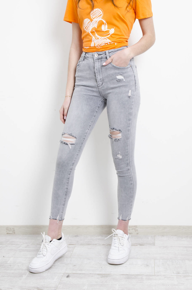 SPODNIE SZARE JEANSOWE Z WYSOKIM STANEM