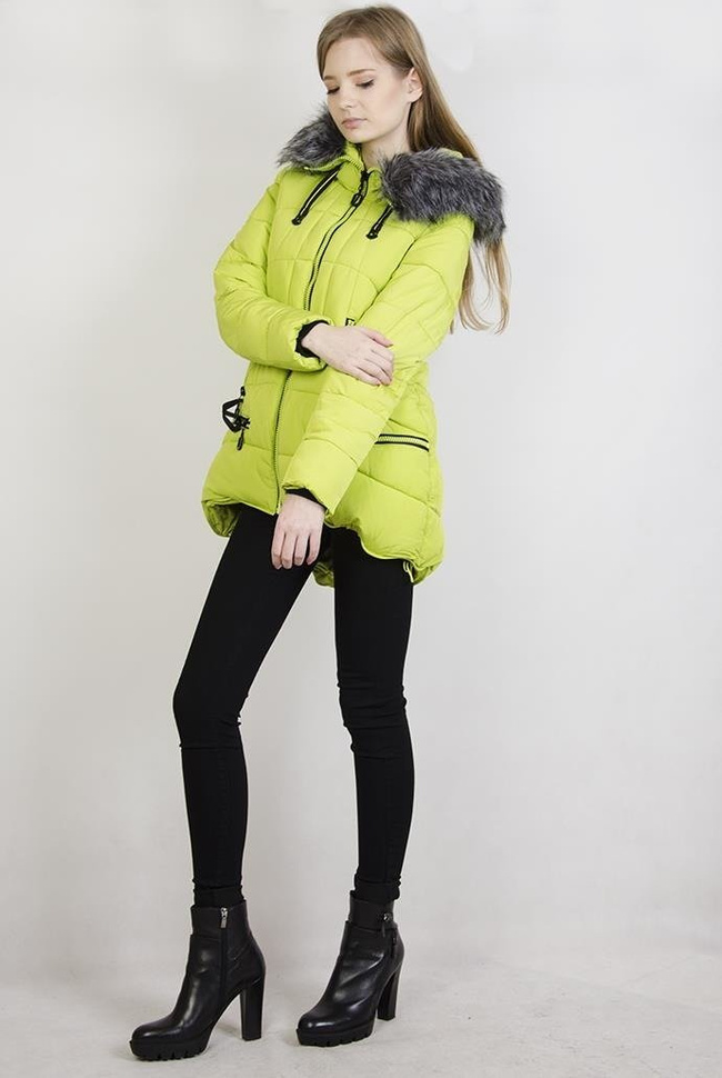 Ocieplana limonkowa asymetryczna kurtka