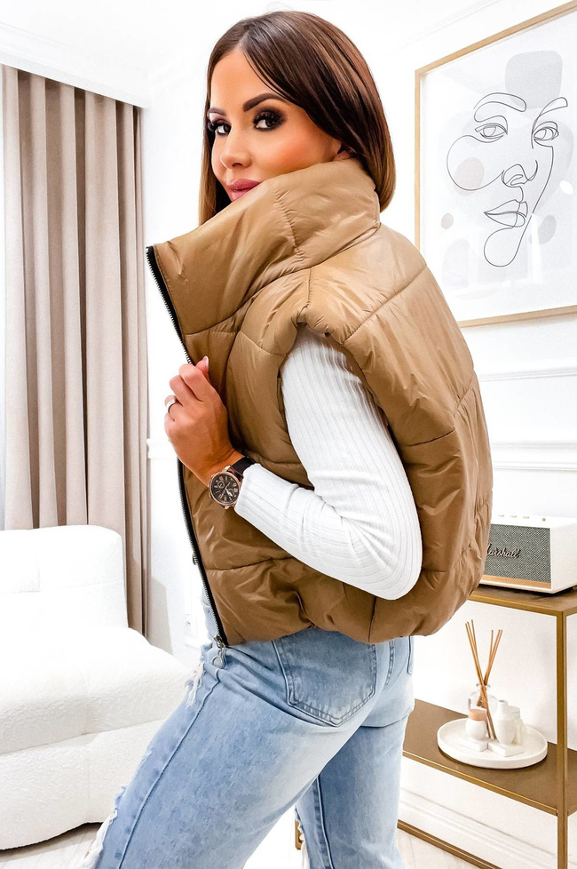 KAMIZELKA PIKOWANA KRÓTKA- BEŻOWA