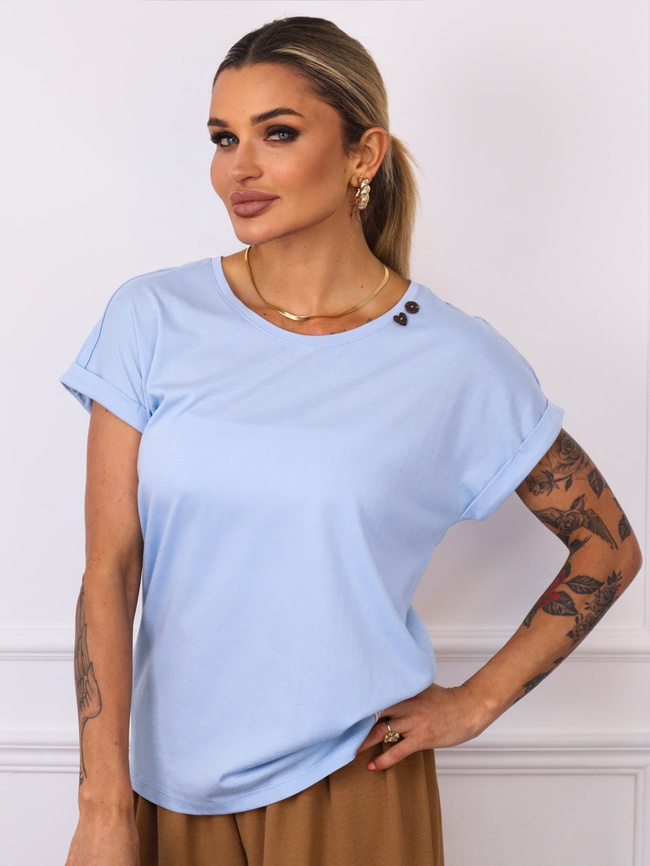 T-SHIRT OVERSIZE Z OZDOBNYMI GUZIKAMI- NIEBIESKI