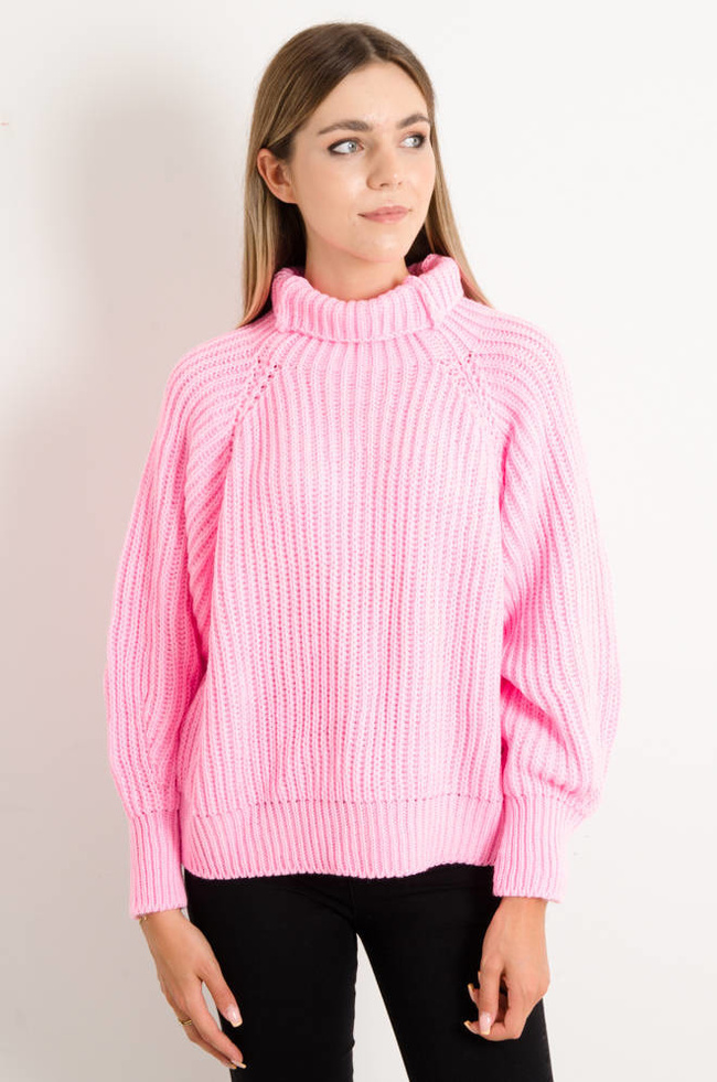 SWETER OVERSIZE Z GOLFEM- RÓŻOWY