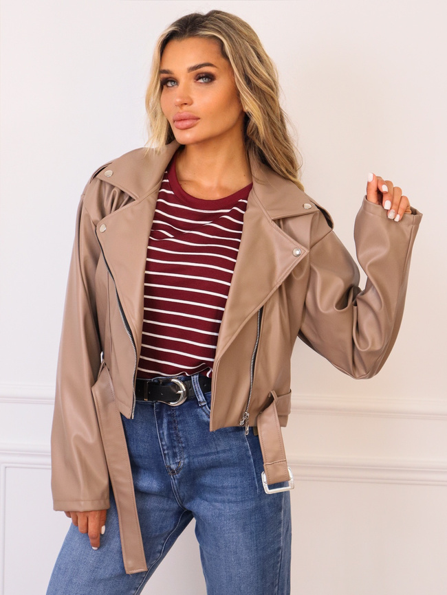 KURTKA RAMONESKA Z PASKIEM- BRĄZOWA