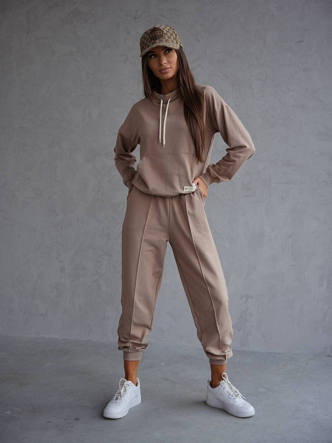 KOMPLET BAWEŁNIANY BLUZA Z SZNURKAMI+SPODNIE- BRĄZOWY