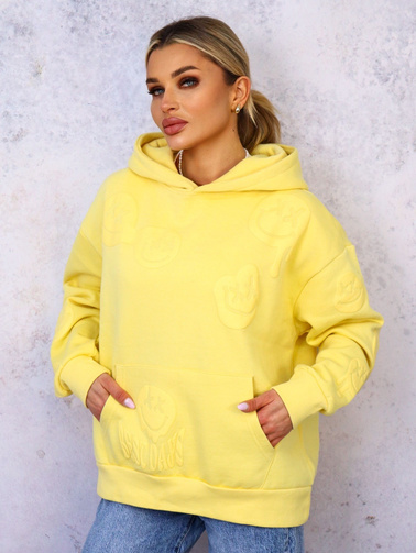 BLUZA OVERSIZE Z EMOTKAMI I NAPISEM- ŻÓŁTA