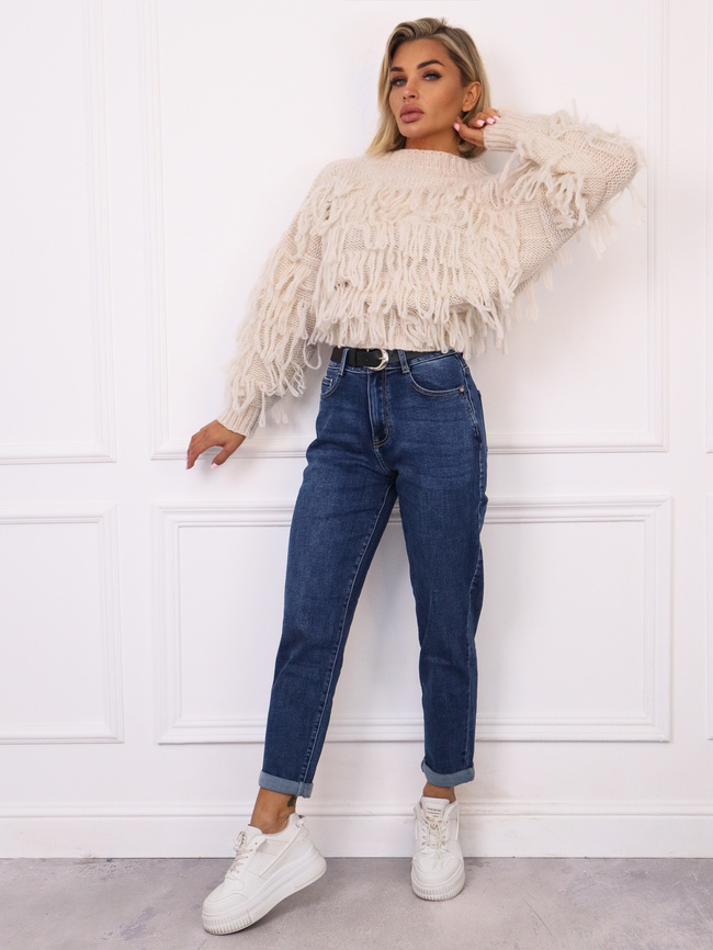 SPODNIE JEANSOWE O KROJU MOM FIT+ PASEK