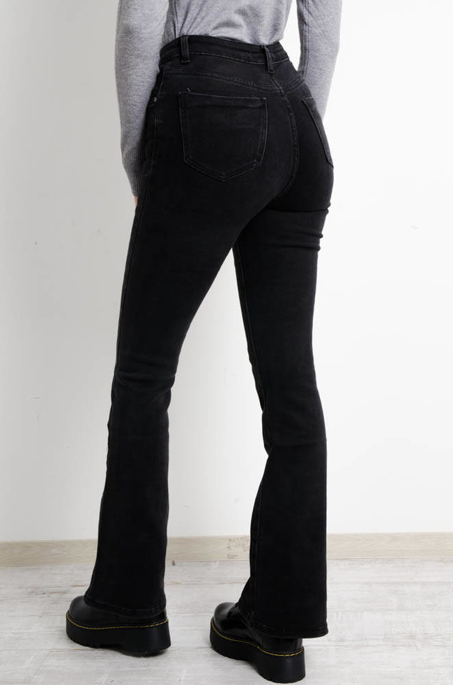 CZARNE SPODNIE JEANSOWE FLARED JEANS- WYSOKI STAN