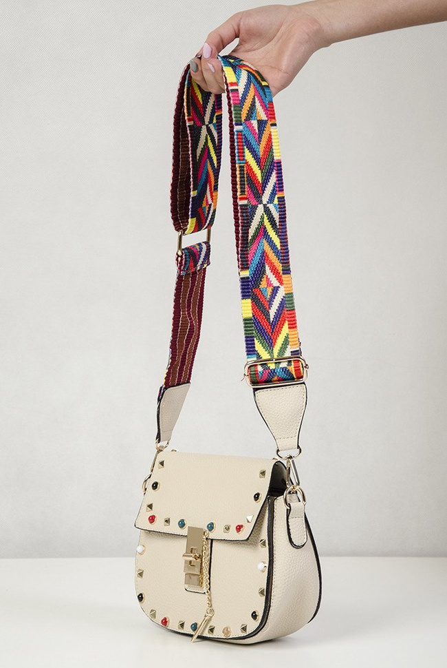 Beżowa torebka z kolorowym paskiem