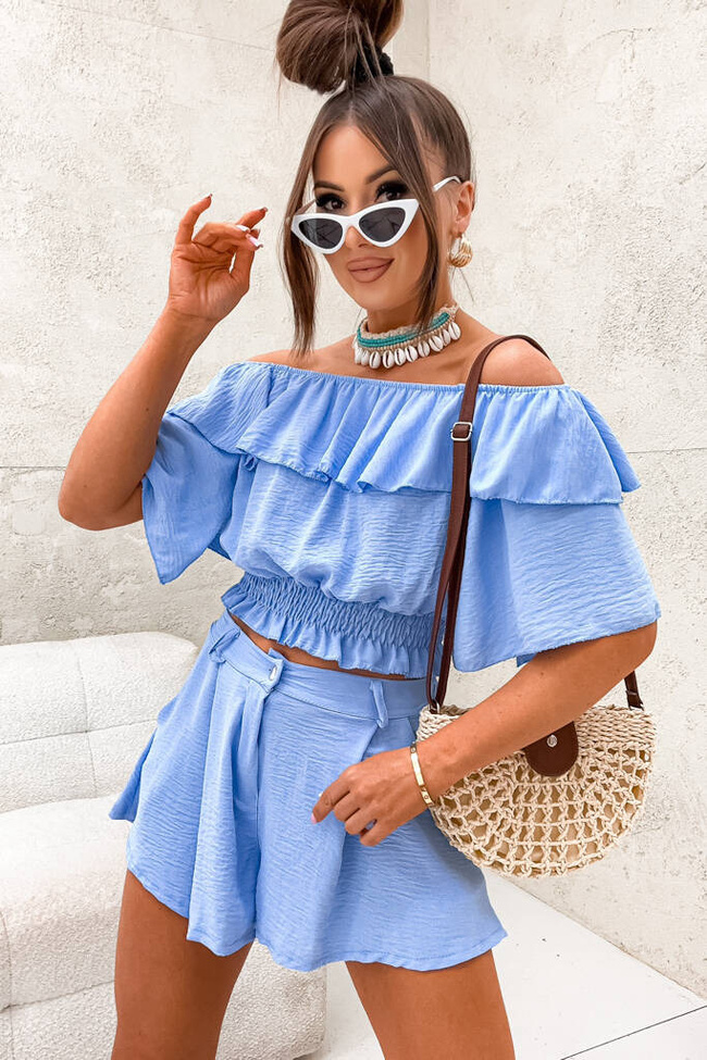 KOMPLET SPODENKI +BLUZKA HISZPANKA- NIEBIESKI