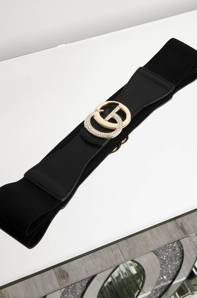 PASEK NA GUMIEZE ZŁOTĄ KLAMRĄ- CZARNY 