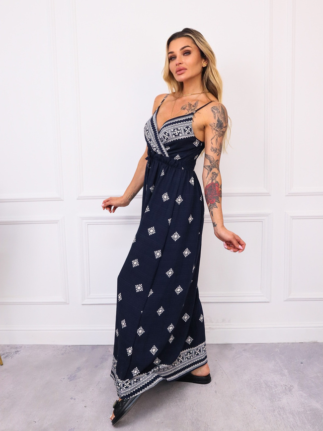 SUKIENKA MAXI WE WZORY- GRANATOWA