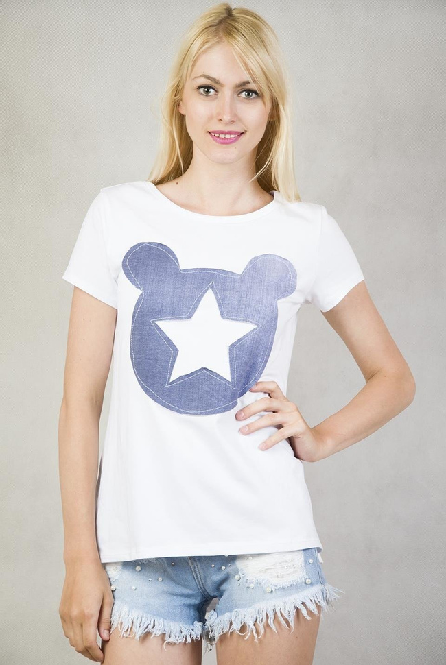 Bluzka biała z uroczym misiem i gwiazdką