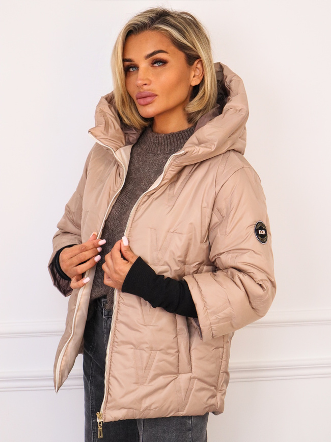 KURTKA ASYMETRYCZNA Z PRZEDŁUŻONYMI ŚCIĄGACZAMI PRZY RĘKAWACH- BEŻOWA