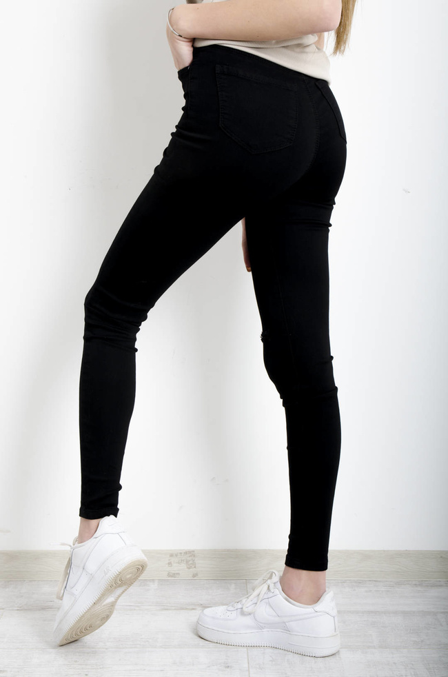 CZARNE SPODNIE SKINNY Z WYSOKIM STANEM- ROZCIĘCIA NA KOLANACH