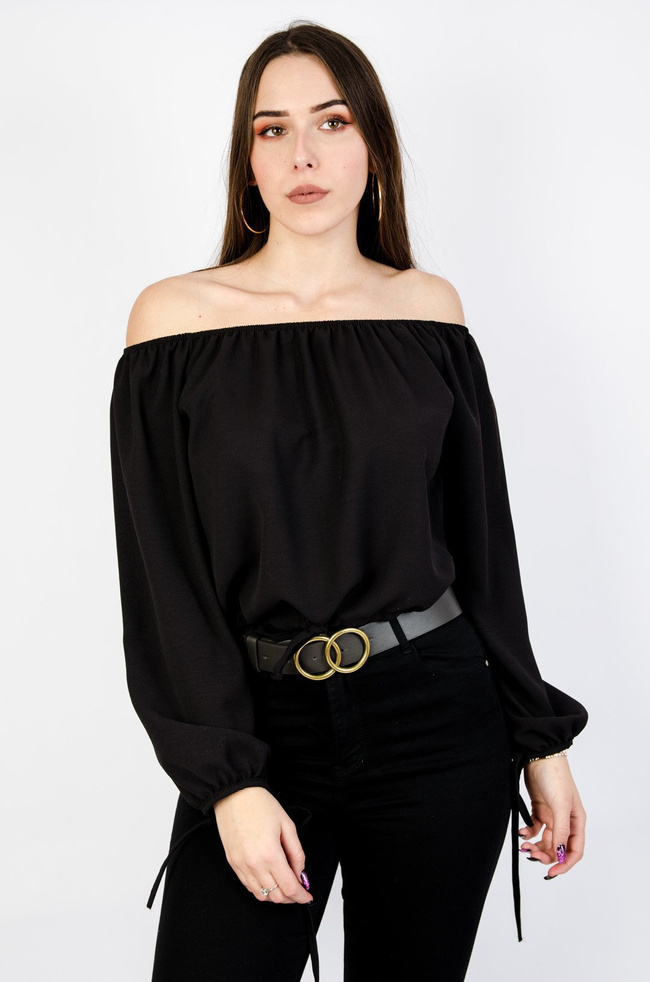 CZARNA BLUZKA CROP TOP Z HISZPAŃSKIM DEKOLTEM