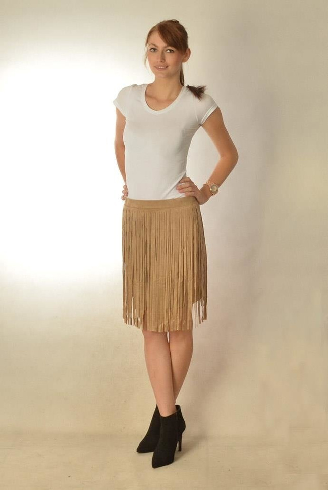 Jasnobrązowy spódniczka z frędzlami