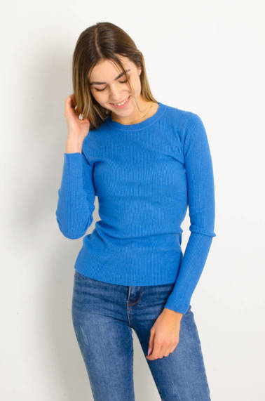 NIEBIESKI PRĄŻKOWANY SWETER