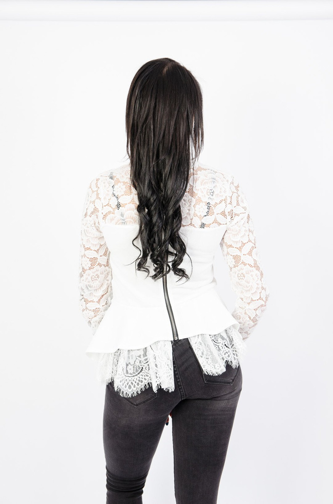 BIAŁA KORONKOWA BLUZKA Z BASKINKĄ