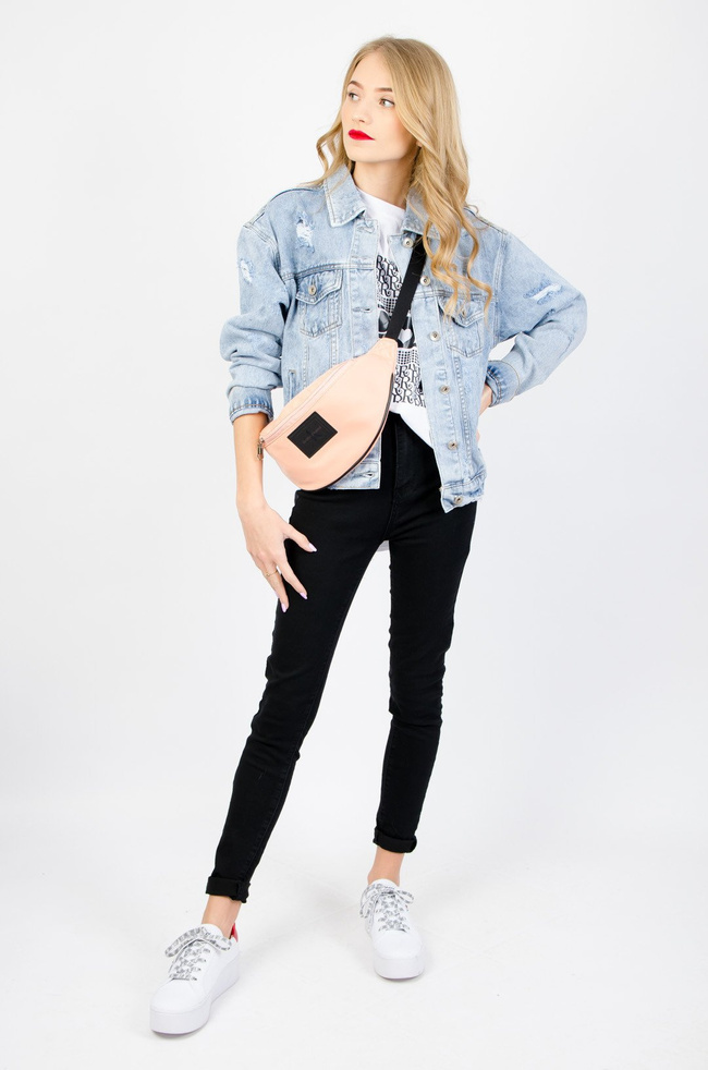 WIOSENNA KURTKA JEANSOWA BOMBERKA Z PRZETARCIAMI