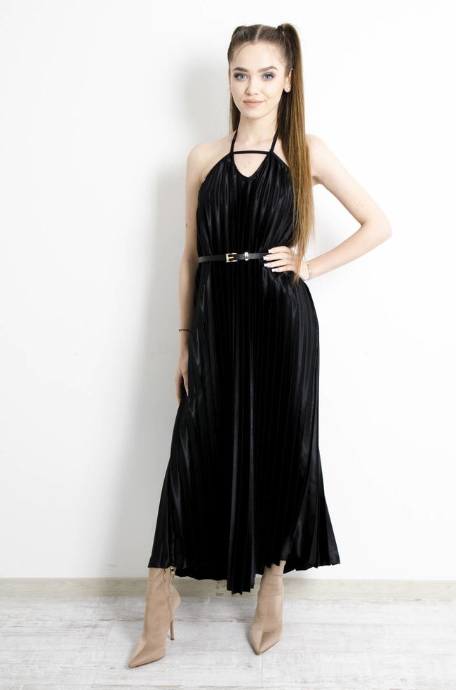 SUKIENKA CZARNA PLISOWANA Z PASKIEM