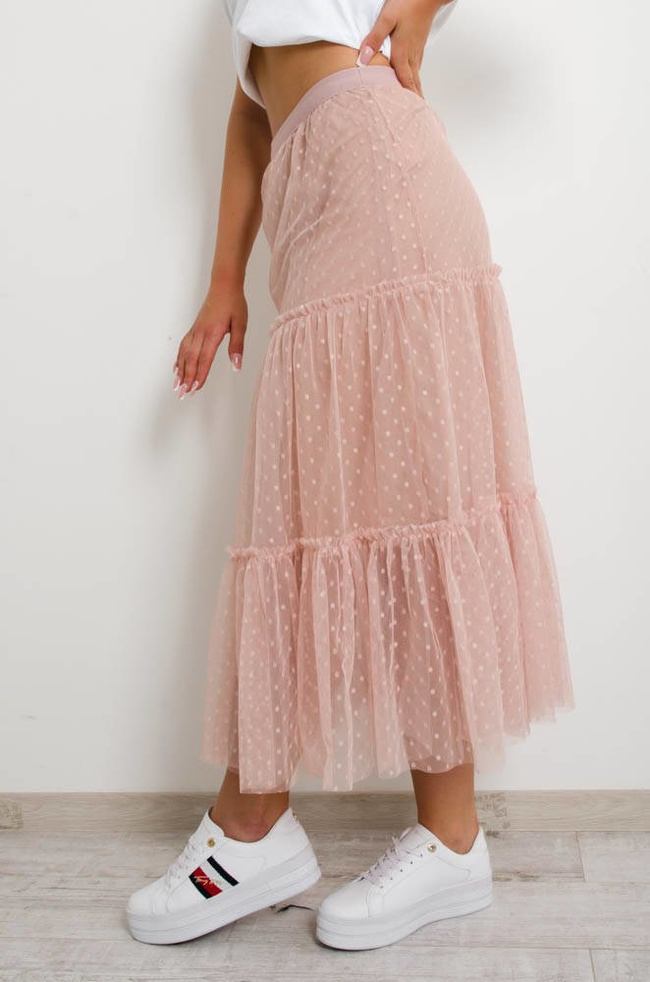 RÓŻOWA SPÓDNICA TIULOWA PLUMETI-MIDI