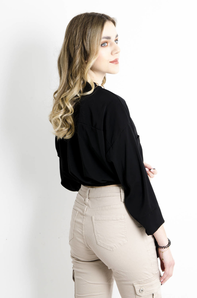 KOSZULA KRÓTKA ZE ŚCIĄGACZEM- CZARNA