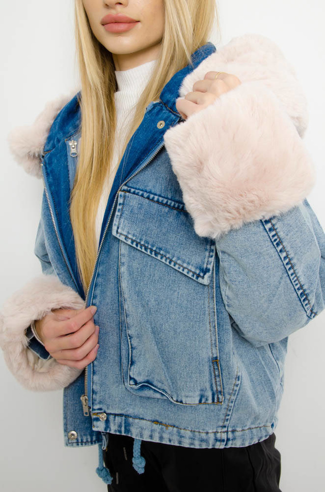 NIEBIESKA JEANSOWA KURTKA Z ODPINANYM FUTERKIEM