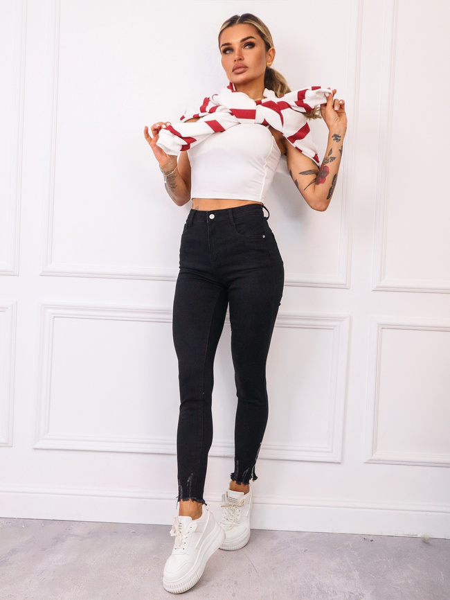 CZARNE SPODNIE Z PRZETARCIAMI I ZAMKAMI NA DOLE NOGAWEK