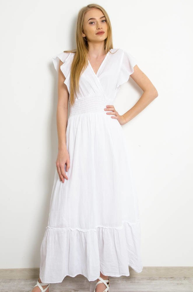 BIAŁA DŁUGA MUŚLINOWA SUKIENKA NA ZAKŁĄDKĘ