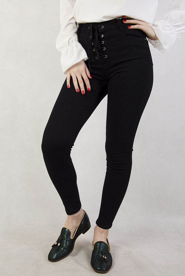 Czarne spodnie z wiązaniem z przodu