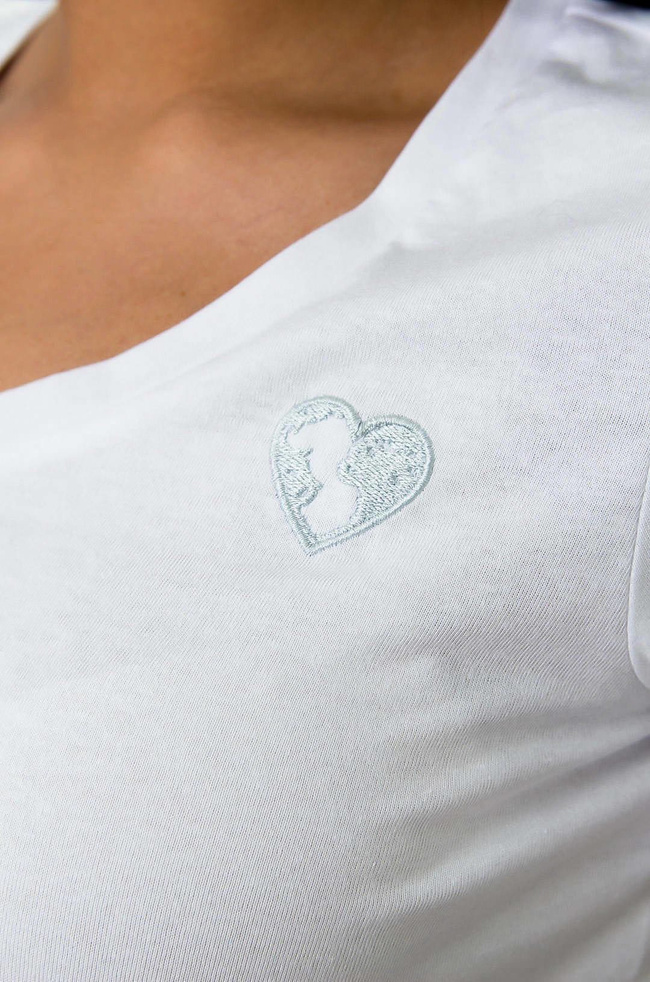 BIAŁY BAWEŁNIANY T-SHIRT W SZPIC Z SERDUSZKIEM