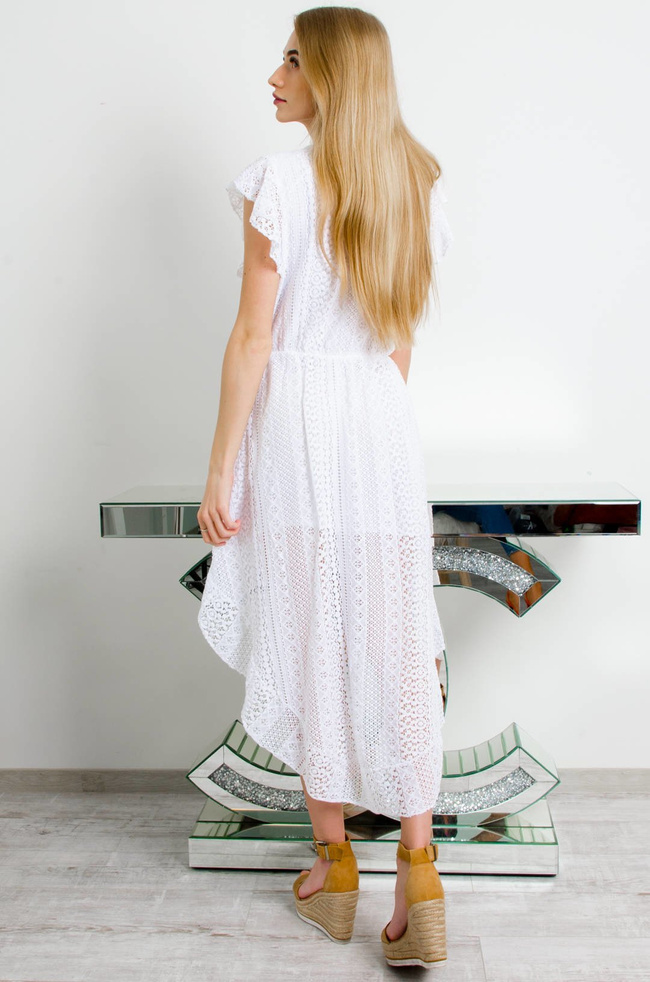 BIAŁA KORONKOWA SUKIENKA Z DŁUŻSZYM TYŁEM