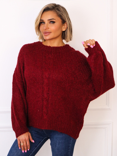 SWETER OVERSIZE Z WARKOCZOWYM SPLOTEM Z PRZODU- BORDOWY
