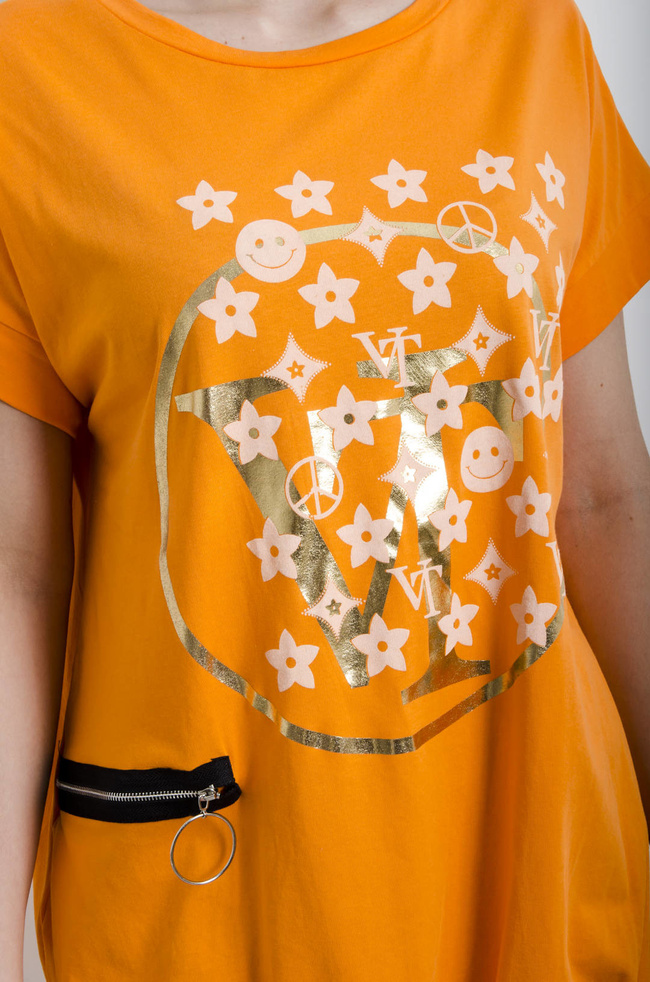 TUNIKA Z APLIKACJĄ W KOLORZE POMARAŃCZOWYM