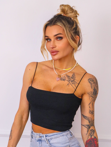 TOP PRĄŻKOWANY NA RAMIĄCZKACH- CZARNY