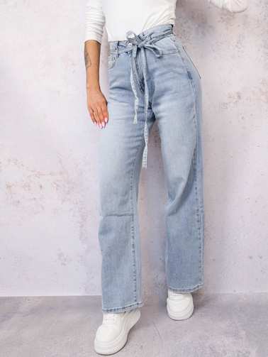 SPODNIE JEANSOWE Z SZEROKIMI NOGAWKAMI I WIĄZANIEM W PASIE- NIEBIESKIE