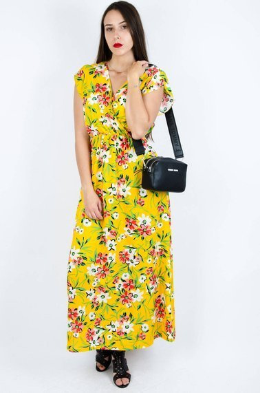 ŻÓŁTA SUKIENKA MAXI Z KOPERTOWYM DEKOLTEM