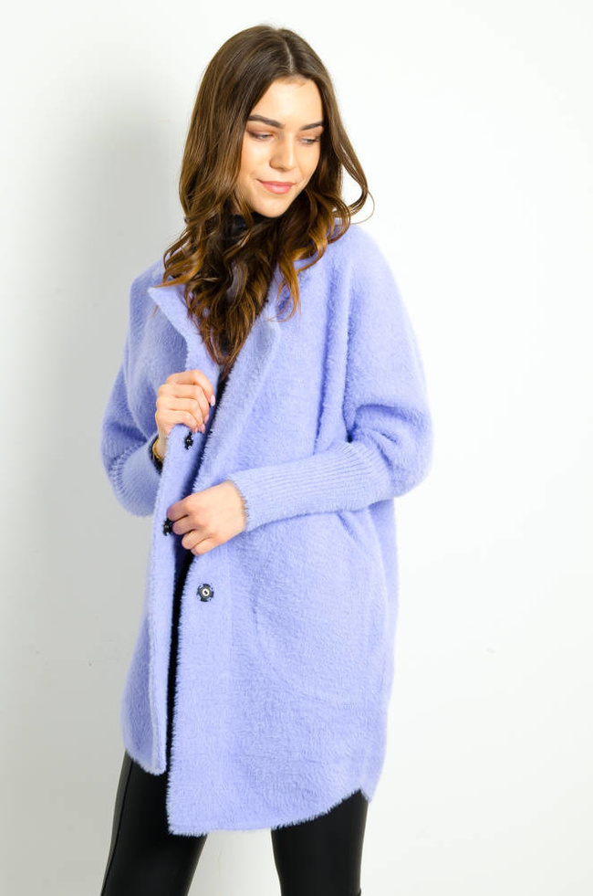 PŁASZCZ DŁUGI WEŁNIANY ALPAKA- JASNO-FIOLETOWY