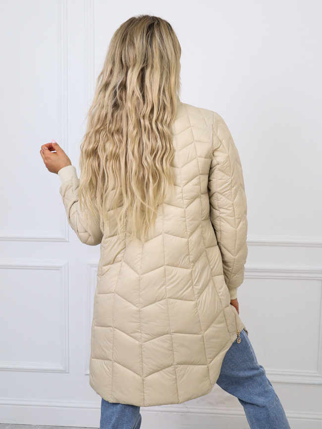 KURTKA PRZEJŚCIOWA PIKOWANA Z KOŁNIERZEM I OZDOBNYMI ZAMKAMI- BEŻOWA