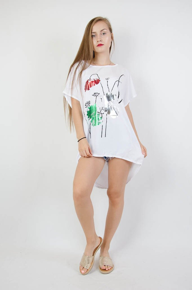 BIAŁA BLUZKA TYPU OVERSIZE Z WIĄZANIEM NA PLECACH 