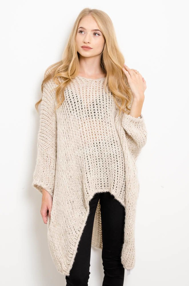BEŻOWY SWETER ASYMETRYCZNY,OVERSIZE
