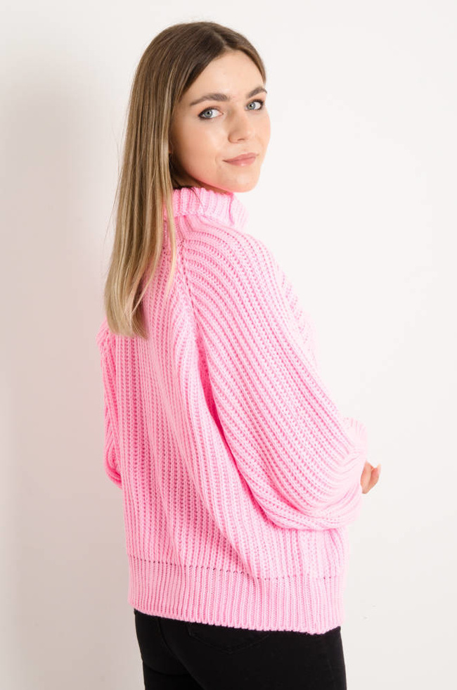 SWETER OVERSIZE Z GOLFEM- RÓŻOWY