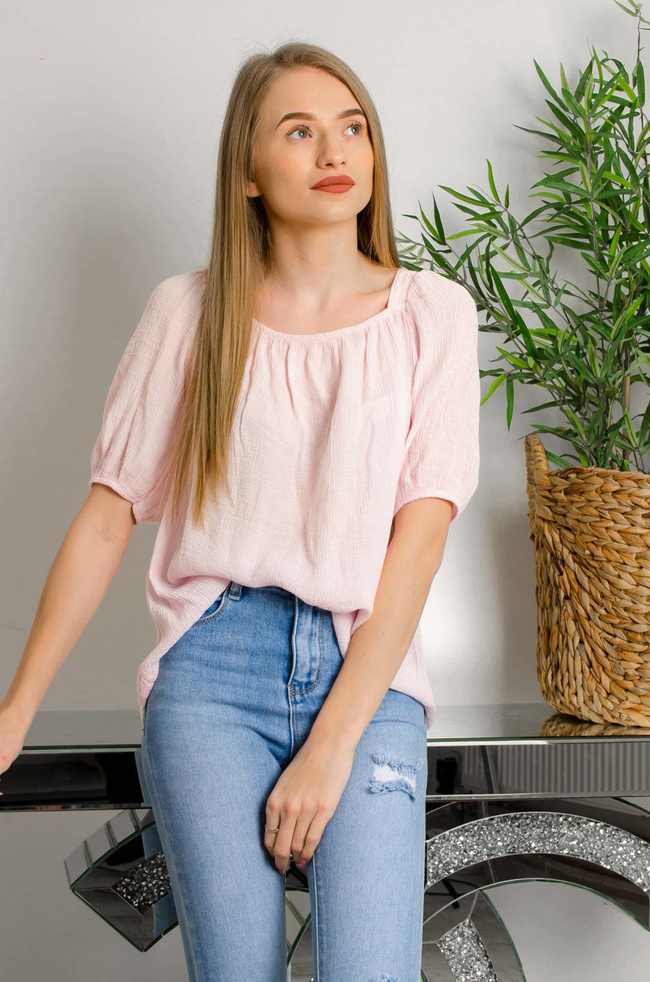 RÓŻOWA BLUZKA Z KWADRATOWYM DEKOLTEM
