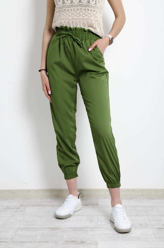 SPODNIE MATERIAŁOWE Z GUMĄ W PASIE- ZIELONE