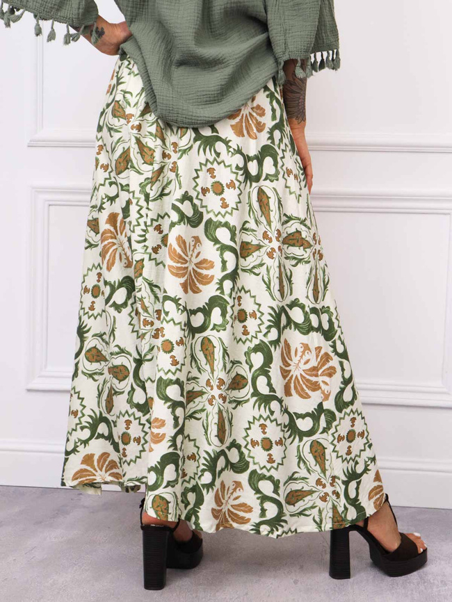 SPÓDNICA MAXI WZORZYSTA Z GUMĄ W PASIE- ZIELONA