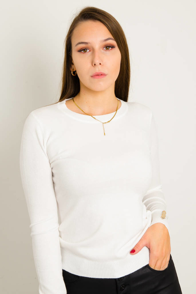 SWETER Z OZDOBNYMI GUZIKAMI- BIAŁY