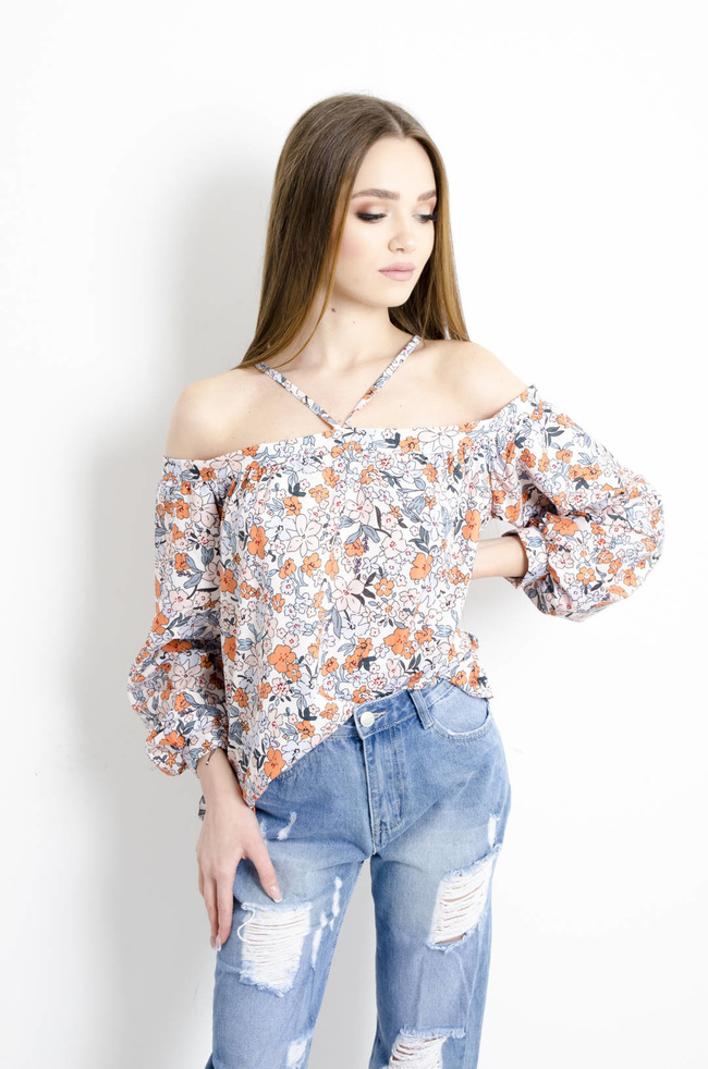 BLUZKA HISZPANKA W KWIATY- EKRI