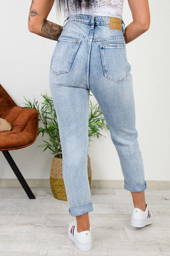 JASNE JEANSY MOM FIT Z DZIURAMI -WYSOKI STAN