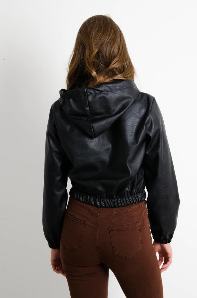 KURTKA BOMBERKA Z KAPTUREM Z IMITACJI SKÓRY